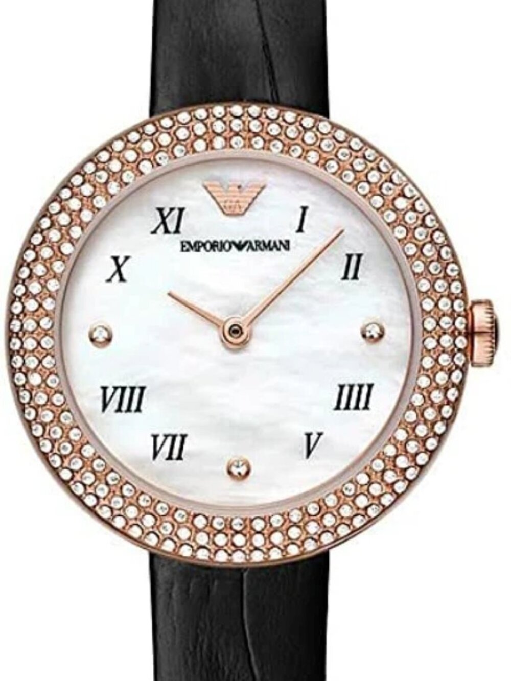 Emporio Armani AR11356 Rose Gold Tone White MOP Dial Leather Band Womens Watch